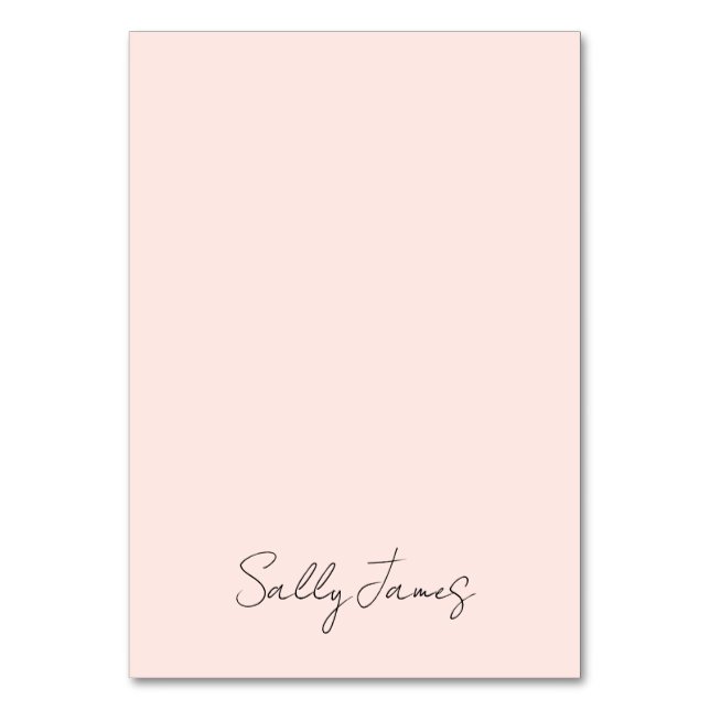 Chic Modern Blush Signature Name Tischnummer (Vorderseite)