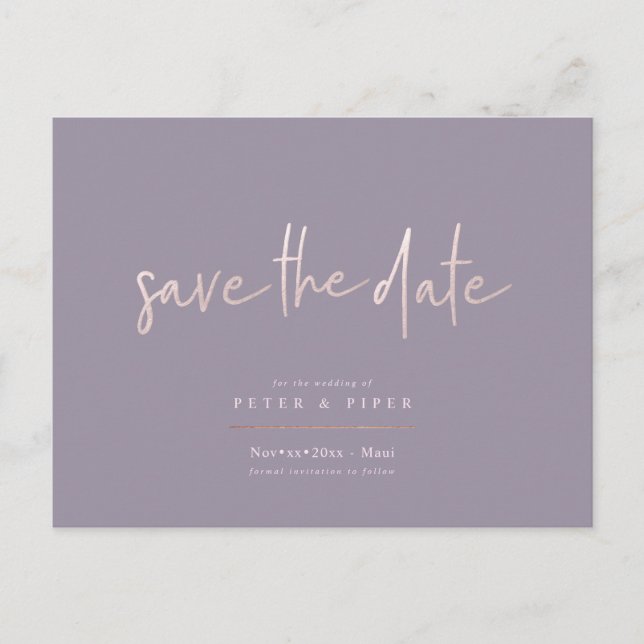 Chic+Modern Blush Signature Script, Save the Date Postkarte (Vorderseite)
