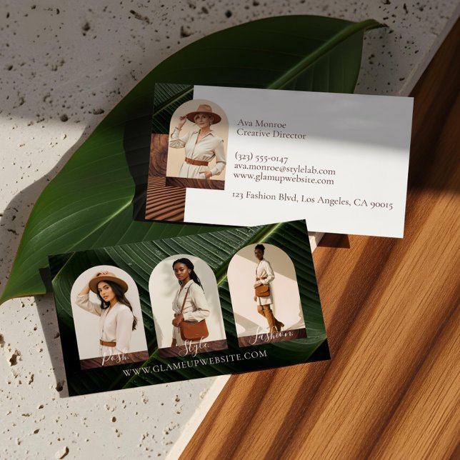 Chic Modern Boho Earthy Fashion Photo Arch Collage Visitenkarte (Chic Modern Boho Earthy Fashion Photo Arch Collage Business Card)