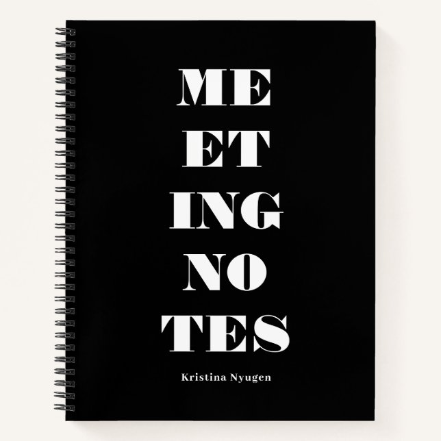Chic Modern Bold Typografy Black Meeting Notes Notizbuch (Vorderseite)