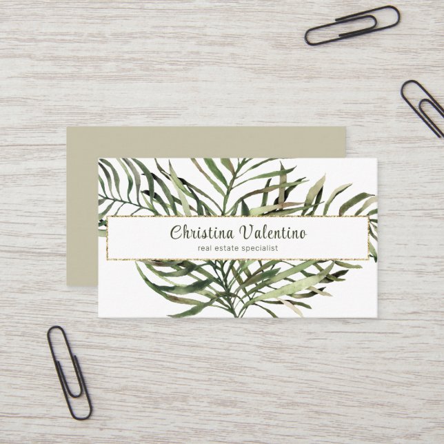 Chic Modern Botanical Greenerity Business Card Visitenkarte (Vorderseite/Rückseite Beispiel)