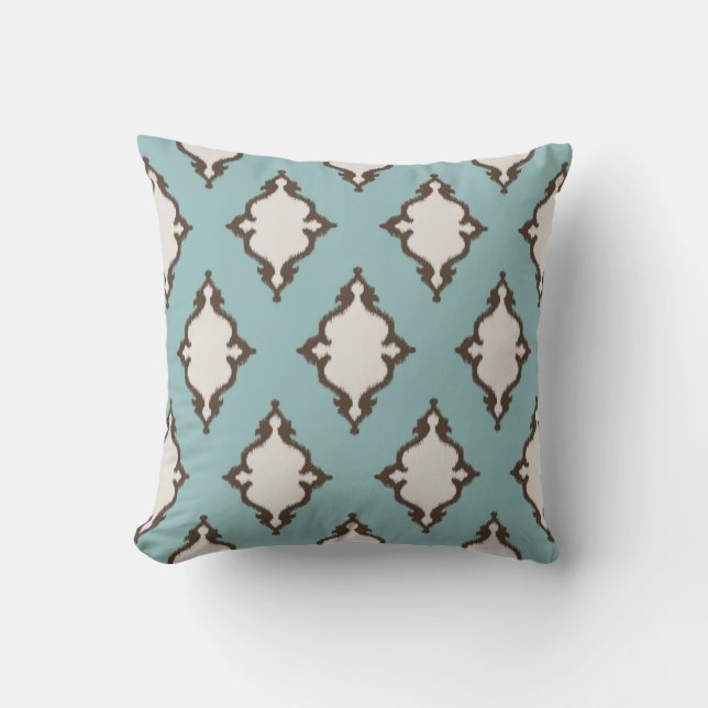 Chic modern-braun-aquamarines Ikat-Stammmuster Kissen (Vorderseite)