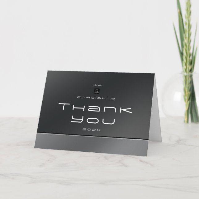 Chic Modern Business Black Silver Dankeskarte (Vorderseite)