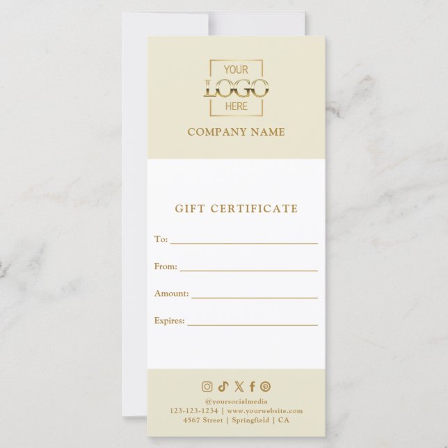 Chic Modern Business Gift Certificate with Logo (Vorderseite)