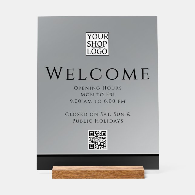 Chic Modern Business-Logo Schwarz Grau Acrylschild (Vorderseite)