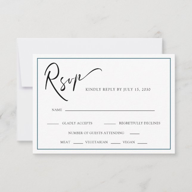 Chic Modern Calligraphy Aquamarin Blue Wedding RSVP Karte (Vorderseite)
