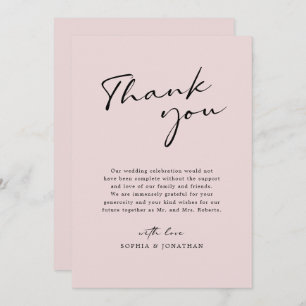 Chic Modern Calligraphy Blush Pink Einfache Hochze Dankeskarte