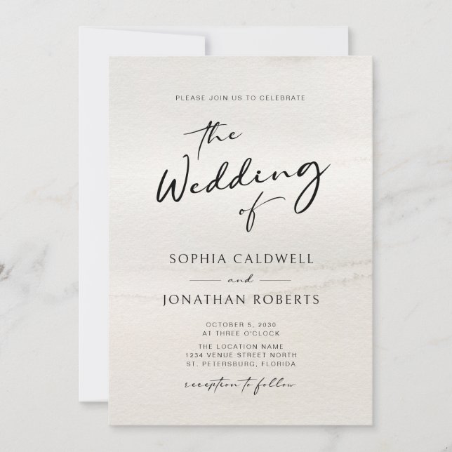 Chic Modern Calligraphy Earth Tones Wedding Einladung (Vorderseite)