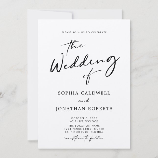 Chic Modern Calligraphy Kraft Paper Wedding Einladung (Vorderseite)