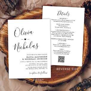 Chic Modern Calligraphy Monogram QR Code Wedding Einladung