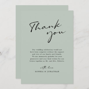 Chic Modern Calligraphy Sage Green Simple Wedding Dankeskarte