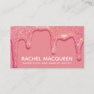 Chic Modern Coral Pink Glitzer Tropfen Business Ca Visitenkarte