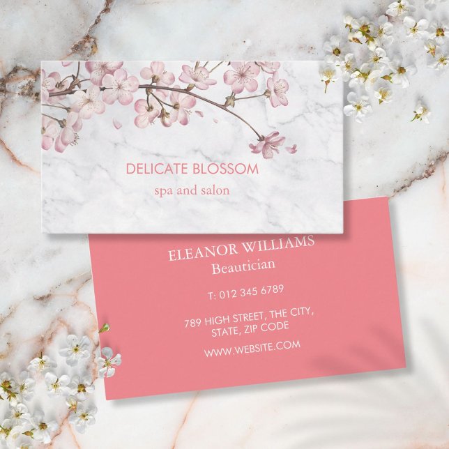 Chic Modern Delicate Blossom Marmor Visitenkarte (Chic Modern Delicate Blossom Marble Business Card)