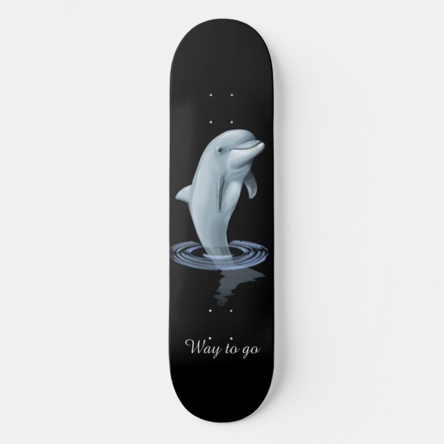 Chic Modern Dolphin & Script auf Black Skateboard (Vorderseite)
