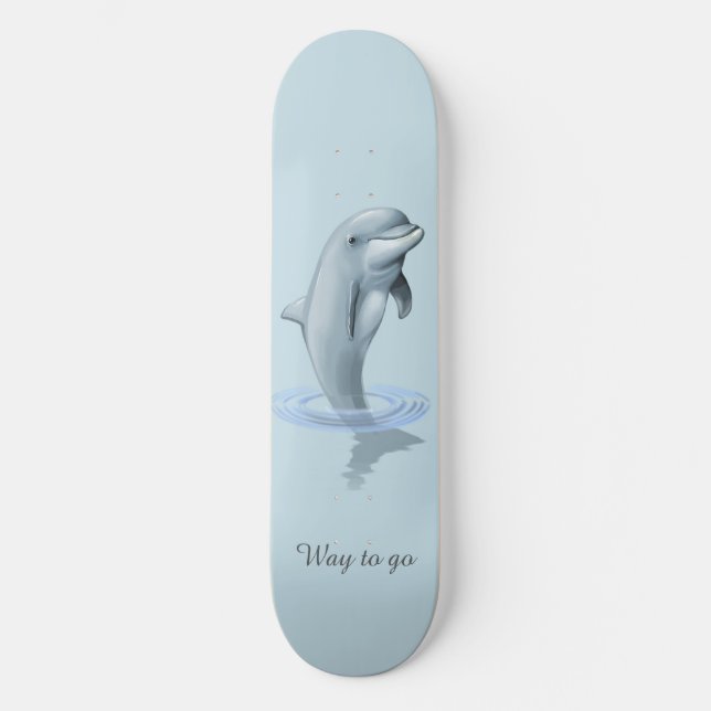 Chic Modern Dolphin & Script auf Light Blue Skateboard (Vorderseite)