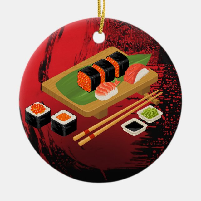 Chic Modern Elegant Black & Red Sushi Keramik Ornament (Vorne)