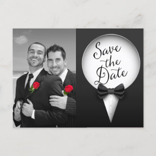 Chic Modern Elegante Gay Tuxedo Foto Save the Date Ankündigungspostkarte
