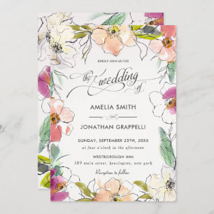 Chic Modern Elegante Hochzeit mit floralen Waterco Einladung