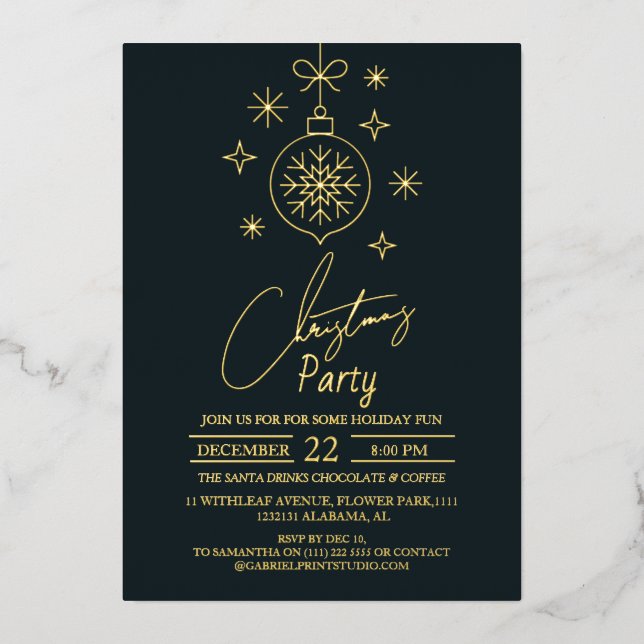 Chic Modern Elegante Script Weihnachts-Party Folieneinladung (Vorderseite)