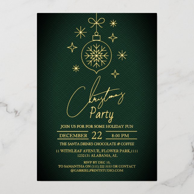 Chic Modern Elegante Script Weihnachts-Party Folieneinladung (Vorderseite)