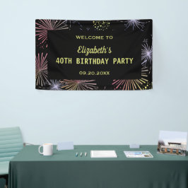 Chic Modern farbenfrohe Feuerwerke Black Birthday Banner
