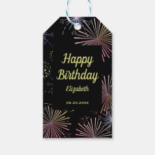 Chic Modern farbenfrohe Feuerwerke Black Birthday Geschenkanhänger