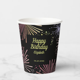 Chic Modern farbenfrohe Feuerwerke Black Birthday Pappbecher