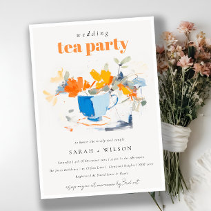 Chic Modern Floral Tee Cup Hochzeit Tee Party Einladung