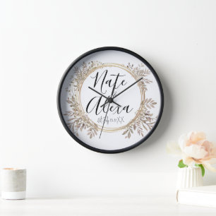 Chic Modern Floral Wreath Wedding Personalisiert Uhr