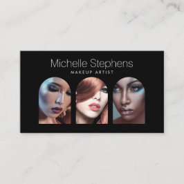 Chic Modern Foto Trio for Makeup Artists Black Visitenkarte