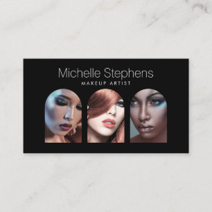 Chic Modern Foto Trio for Makeup Artists Black Visitenkarte