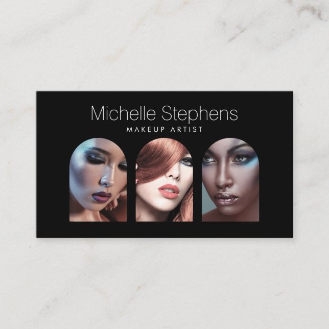 Chic Modern Foto Trio for Makeup Artists Black Visitenkarte (Vorderseite)