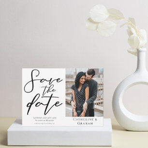 Chic Modern Foto White Black Typografy Save The Date