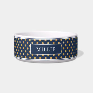 Chic Modern Geometric Navy Gold Dot Muster Name Napf