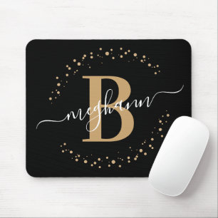 Chic Modern Girl Black Name Script Monogram Mousepad