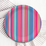 Chic Modern Girly Candy Stripe Muster Pappteller<br><div class="desc">Dieses moderne Design zeichnet sich durch farbenfrohe Streifen in Rosa,  Blau und Grün aus. #modern #chic #stylish #elegant #girly #preppy #forher #partysupplies #partyplate #tableware #paperplates</div>