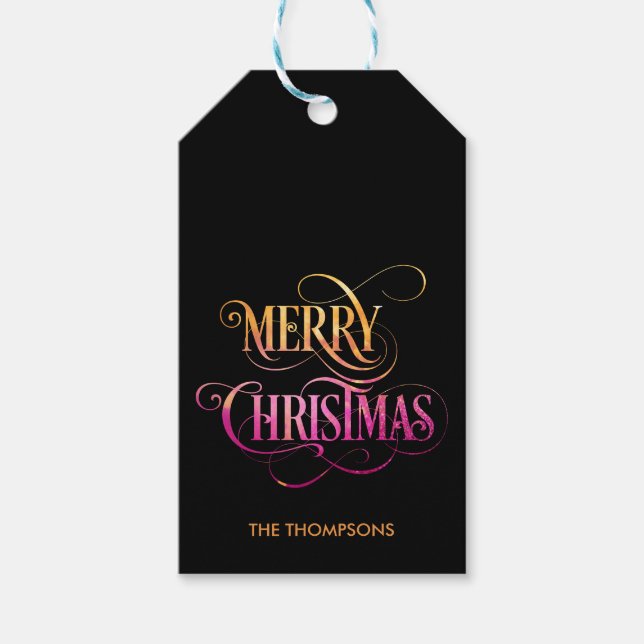 Chic Modern Glitzer Calligraphy Frohe Weihnachten Geschenkanhänger (Vorderseite)