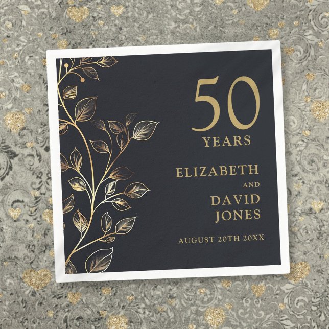 Chic Modern Gold Floral 50. Hochzeitstag Serviette (Chic Modern Gold Floral 50th Wedding Anniversary Napkins)