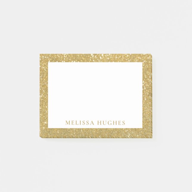 Chic Modern Gold Glitzer Personalisiert Post-it Klebezettel (Vorderseite)