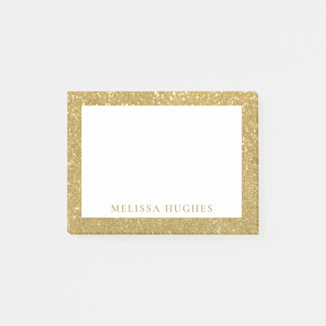 Chic Modern Gold Glitzer Personalisiert Post-it Klebezettel (Vorderseite)