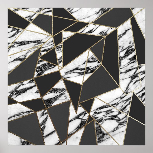 Chic Modern Gold Marmor und Black Geometric Poster (Vorne)