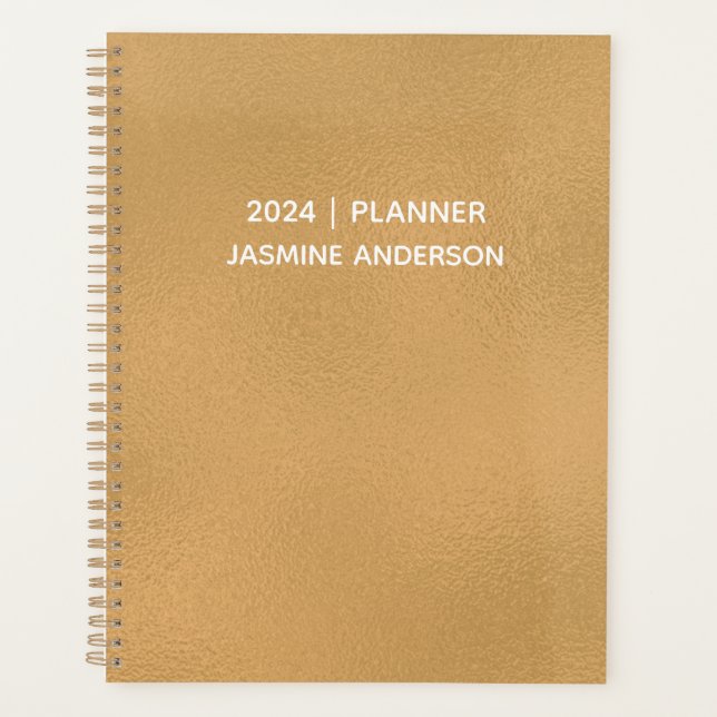 Chic Modern Gold White 2024 Wochen monatlich Planer (Vorderseite)