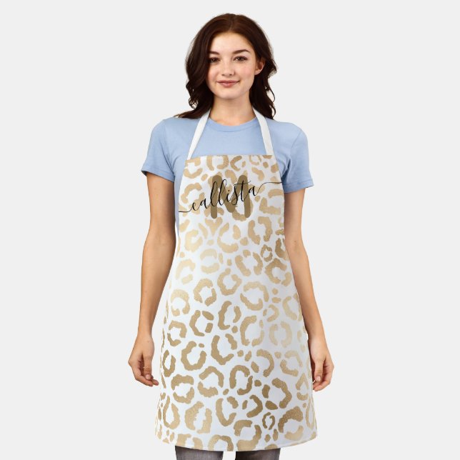Chic Modern Gold White Leopard Cheetah Monogram Schürze (Getragen)