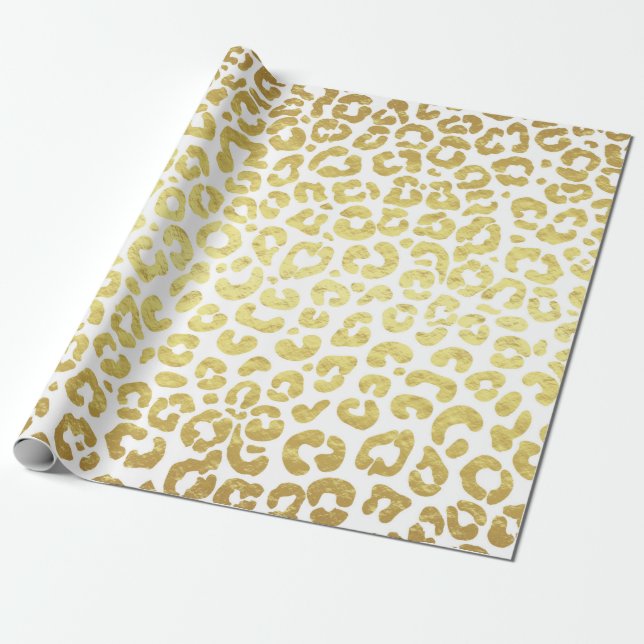 Chic Modern Gold White Leopard Jaguar Cheetah Geschenkpapier (Ungerollt)