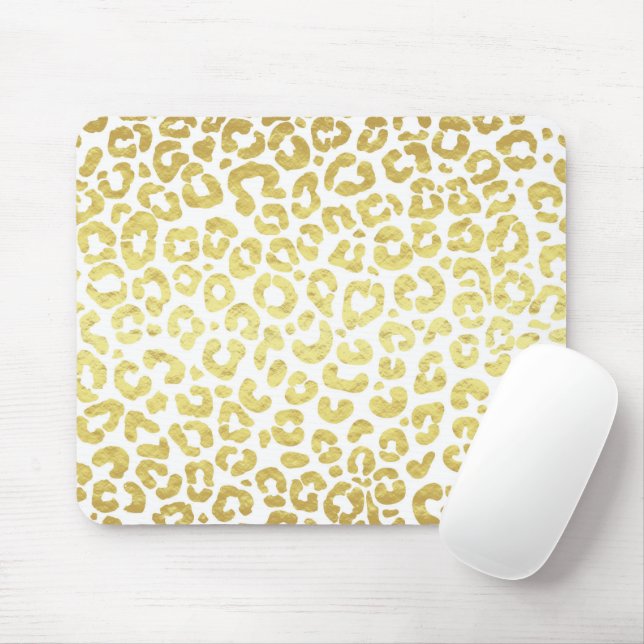 Chic Modern Gold White Leopard Jaguar Cheetah Mousepad (Mit Mouse)