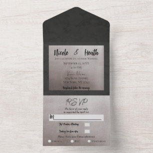 Chic Modern Grau & Rosa Glanz Hochzeit All In One Einladung