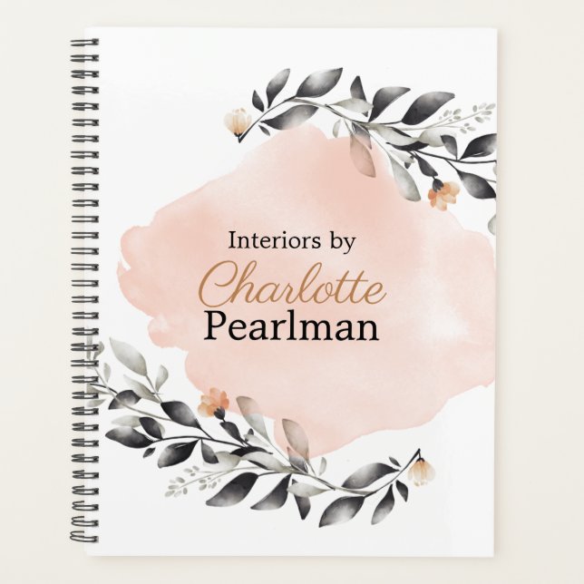 Chic Modern Grau und Peach Floral Planer (Vorderseite)