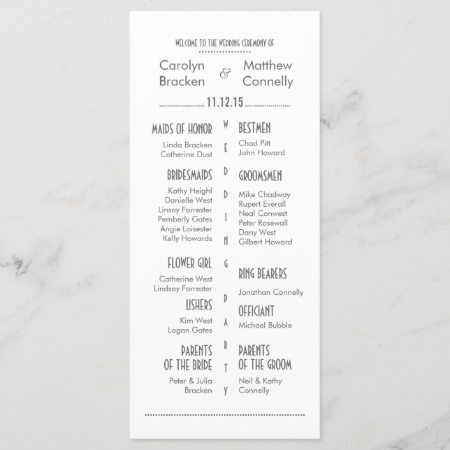 Chic Modern Gray | Rackkarte für das White Wedding Programm (Vorderseite)