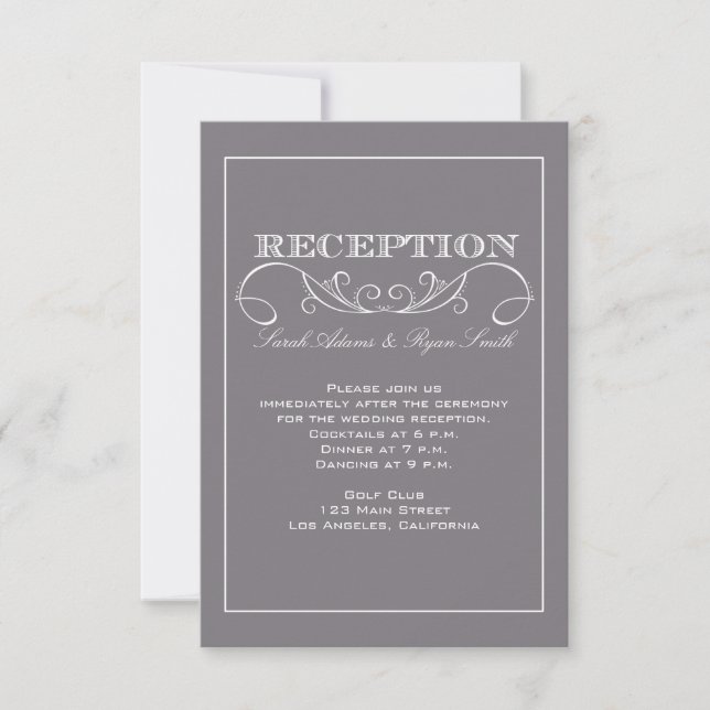 Chic Modern Gray Wedding Reception Einladung (Vorderseite)
