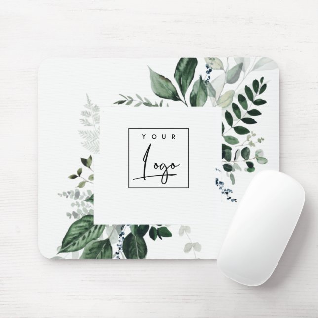 Chic Modern Green Leafy Tropical Foliage Fern Logo Mousepad (Mit Mouse)